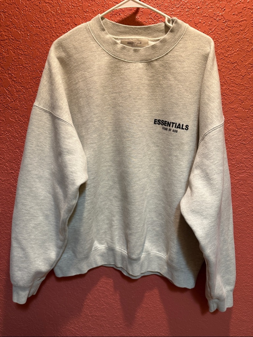 Essentials Men’s Neutral Cream Crewneck Sweatshirt with Chest Logo
